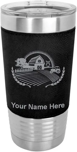 Vista 21 de LaserGram Vaso aislado al vacío de 20 onzas, granja, grabado personalizado incluido (piel sintética, estilo béisbol)