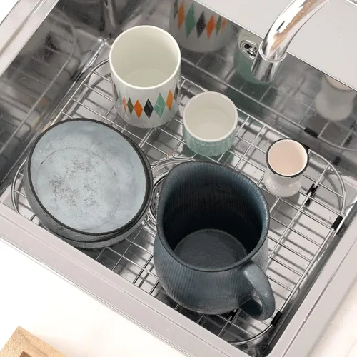Vista 6 de Escurridor de platos extensible sobre el fregadero, escurridor de platos en el fregadero, rejilla para fregadero de cocina, protector de fregadero