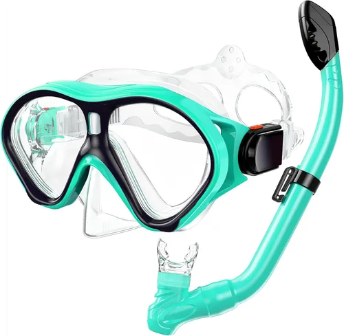 Vista 17 de Gintenco Juego de esnórquel para niños, máscara de buceo para niños como gafas de natación unisex, juego de máscara de buceo antivaho y esnórquel