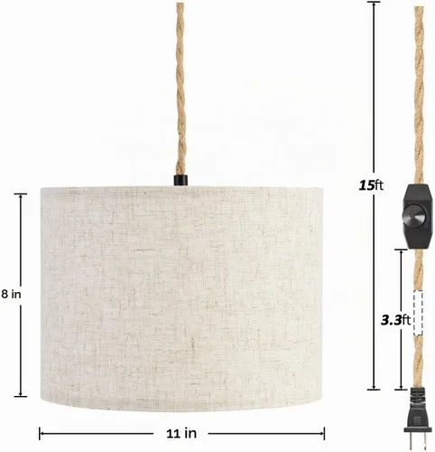 Vista 4 de KUAUGST - Luz colgante enchufable, lámpara colgante con cable enchufable con interruptor regulable, lámpara colgante con 15 pies de cuerda