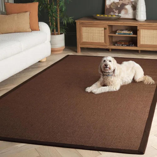 Vista 124 de Alfombra de sisal Safavieh, de color maíz y negro, tejida a mano, de la colección de fibras naturales; 5 x 8 pulgadas, NF441A, Tela, Gris / Gris
