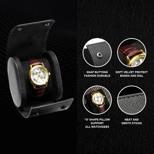 Vista 2 de ROSELLE Funda para reloj para hombres y mujeres con forro de gamuza, estuche de viaje para reloj, organizador de almacenamiento y exhibición