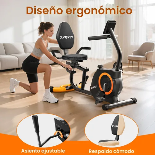 Vista 2 de Bicicleta estática reclinada para el hogar, bicicletas estacionarias Negro - Anaranjado