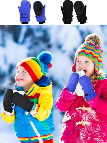 Vista 5 de SATINIOR 2 pares de guantes de nieve para niños, impermeables, guantes de esquí de invierno cálidos y gruesos para niñas y niños