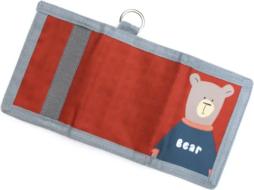 Vista 4 de Carteras infantiles para niñas y niños, cartera de lona triple para exteriores con adhesivo mágico para niños, Oso