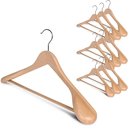 Vista 9 de StorageWorks - Paquete de 6 perchas de madera extra anchas con hombro para abrigos, camisas, chaquetas, pantalones y trajes (color nogal claro)