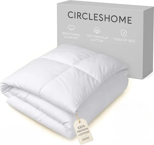 Vista 8 de CIRCLESHOME Edredón alternativo de plumón blanco con parte superior de algodón - Estilo acolchado – Saludable – Tamaño Queen