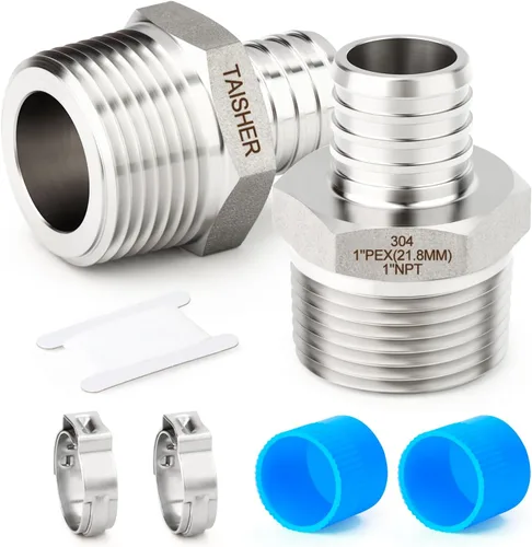 Vista 14 de 5 accesorios Pex de acero inoxidable 304, 1/2 pulgada Pex x 1/2 pulgada NPT hembra, 1/2 pulgadas Pex montaje con 5 abrazaderas de manguera