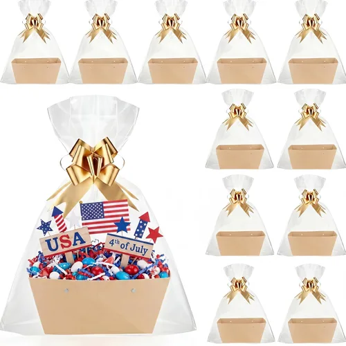 Vista 13 de Colarr Paquete de 12 cestas vacías de papel kraft para regalo, con asa y lazo, bandeja de mercado de cartón para rellenar para el Día de la Madre