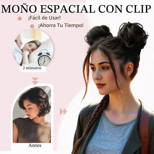 Vista 3 de 2 piezas de cabello de moño espacial para mujer, extensiones de moño Mezcla negra caoba claro