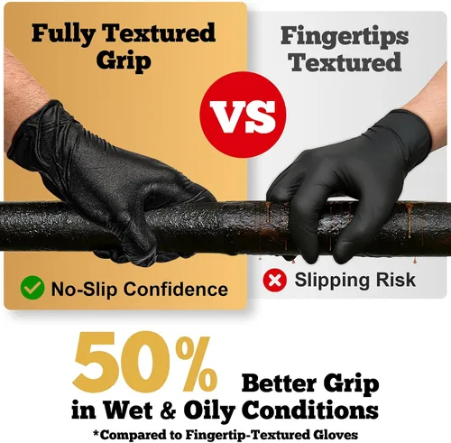 Vista 5 de TitanFlex Guantes de nitrilo negro resistente, 6 mil, totalmente texturizados, guantes desechables mecánicos, sin látex, sin polvo