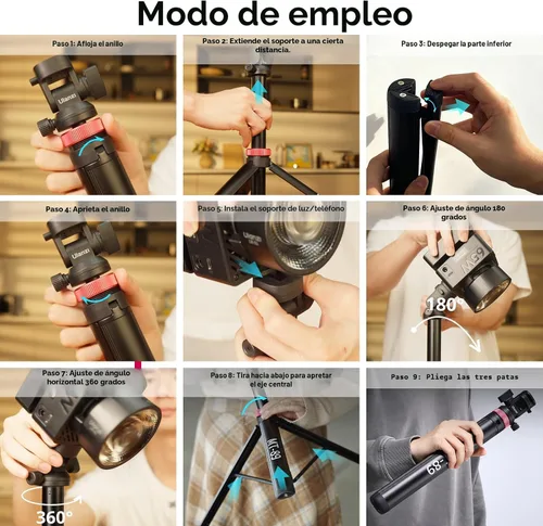 Vista 8 de ULANZI MT-89 Trípode extensible de aluminio, soporte de luz ajustable portátil de 82", con tornillo de 1/4" de liberación rápida, trípode