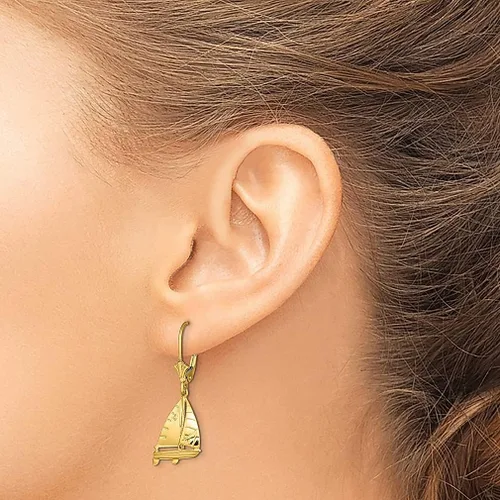 Vista 3 de Aretes colgantes de oro amarillo de 14 quilates con cierre de palanca para exteriores, naturaleza, viajes, joyería fina para mujeres, regalos