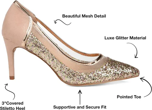 Vista 2 de Journee Collection Tacones de malla con purpurina y punta de almendra para mujer
