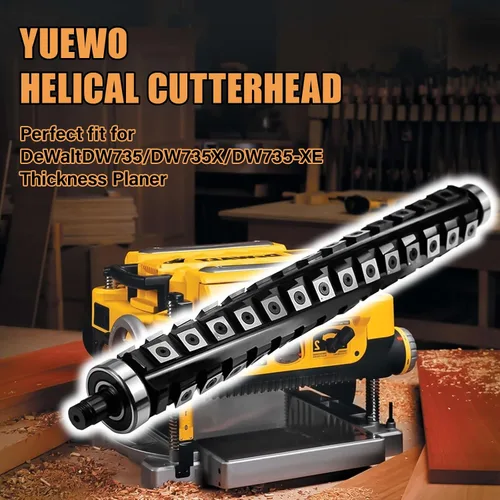 Vista 4 de YUEWO Cabezal de corte helicoidal Sprial apto para DeWalt DW735/DW735X/DW735-XE Cepilladora de 13 pulgadas con 66 insertos de carburo