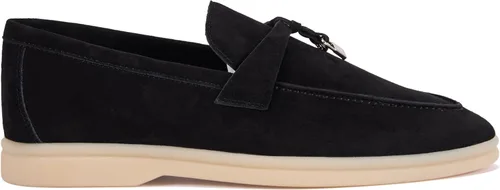 Vista 3 de Mocasines de piel de ante de diseño prémium con dijes de verano para mujer Negro