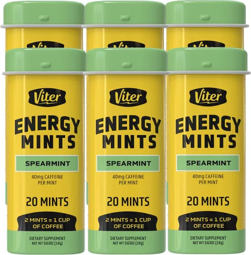 Vista 18 de Viter Energy Mentas con Cafeína 40mg de Cafeína, Vitaminas B, Sin Azúcar. (Menta Chocolate, 20 piezas, Paquete de 6)