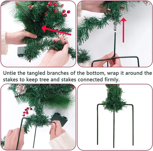 Vista 5 de Glintoper Relleno de urna de Navidad artificial iluminada, pinos de Navidad preiluminados con conos, bayas doradas y rojas, estaca de trípode y 60