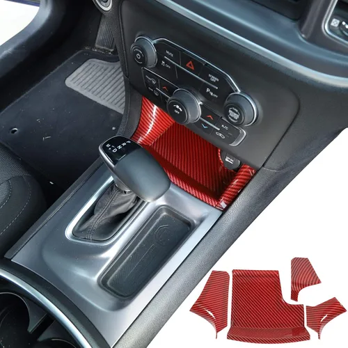 Vista 8 de JeCar Accesorios interiores Consola central Cambio de marchas frontal Panel de almacenamiento para Dodge Charger 2011-2020, fibra de carbono, 4