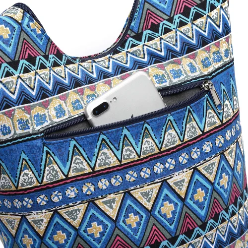 Vista 72 de Bolsa de hombro para mujer, de lona en estilo hippie/bohemio para llevar cruzada al hombro, disponible en diferentes colores y estampados