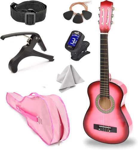 Vista 19 de Guitarra de madera para zurdos de 30 pulgadas con estuche y accesorios para niños, niñas, niños, adolescentes, principiantes (30 pulgadas, negro)