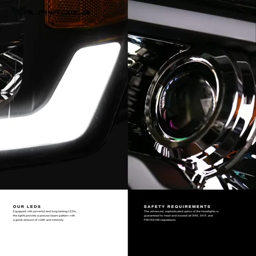 Vista 5 de Alpha Owls 8711156 Faros Delanteros de Proyector LED Completo con Barra de Luz LED Blanca - Negro Ámbar Compatible con 2002-2005 Dodge Ram
