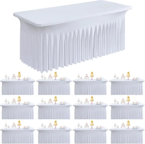 Vista 11 de Outpain Juego de 2 manteles rectangulares de elastano beige para mesas rectangulares de 6 pies, manteles de elastano ajustable de 6 pies, sin
