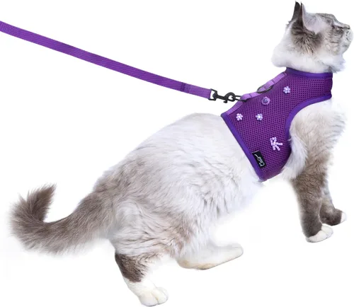 Vista 15 de Arnés y correa para gatitos para caminar, a prueba de escape, tela de malla transpirable, negro sólido, extra pequeño, chaquetas ajustables