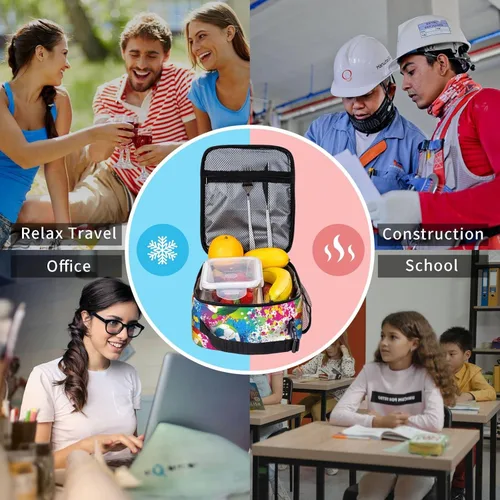 Vista 9 de Bolsa de almuerzo colorida con pelota de fútbol para niños y niñas, lonchera reutilizable de fútbol con aislamiento, bolsa de almuerzo portátil