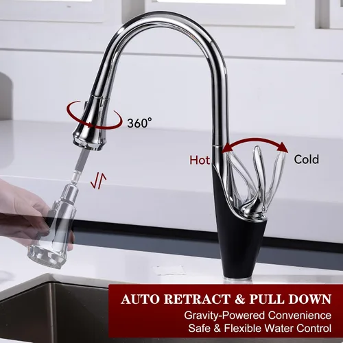 Vista 5 de sumerain Grifo de cocina de un solo orificio con rociador extraíble, grifo de fregadero de cocina de acero inoxidable de una sola manija, cromo