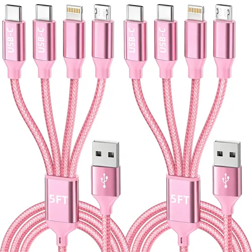 Vista 8 de Cable de carga USB C a 4 en 1 con doble puerto tipo C de 5 pies, cable de carga múltiple para múltiples dispositivos, cables USB con puerto