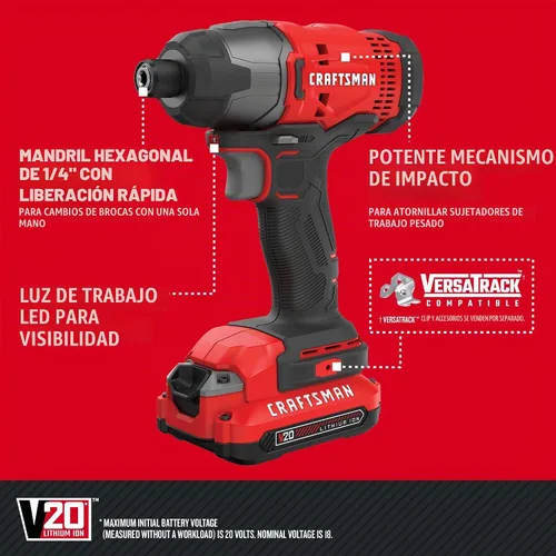 Vista 6 de CRAFTSMAN V20 Kit combinado de herramientas eléctricas inalámbricas de 4 herramientas con 2 baterías y cargador (CMCK400D2)