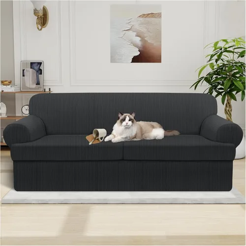 Vista 57 de Funda impermeable para silla con brazos, juego de 2 piezas, funda a rayas para 1 sofá separado con cojín en T, fundas de sillón de tela