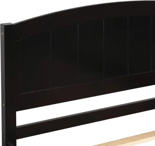 Vista 7 de Merax Cama de plataforma de madera tamaño individual, marco de cama con cama nido, no requiere somier, color espresso