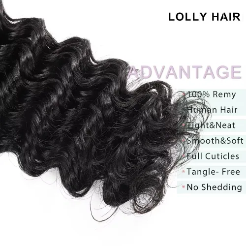 Vista 3 de Manojos de cabello humano ondulado profundo de 12, 14, 16 pulgadas, paquetes de ondas de agua, 100% sin procesar, 10A, cabello humano virgen