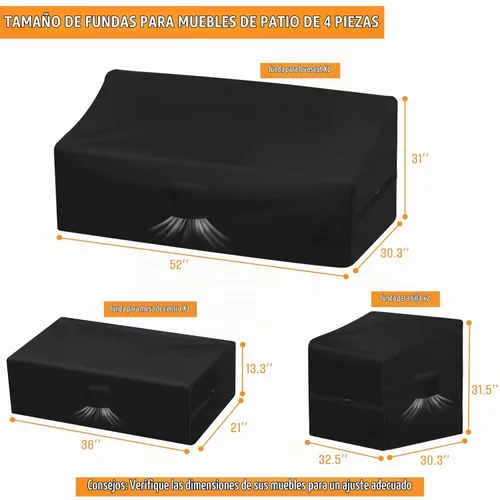 Vista 2 de Kovshuiwe Juego de 4 fundas impermeables para patio, sillas de jardín, mesa de café, funda para conjunto de muebles de patio para sofá exterior