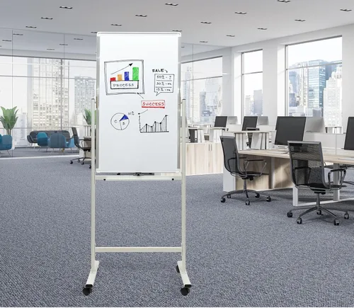 Vista 2 de Excello Global Products Pizarra blanca de doble cara con soporte rodante 40" x 24