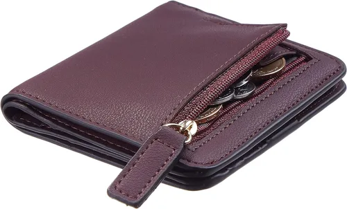 Vista 2 de Gostwo - Cartera compacta de piel genuina de lujo para mujer con bloqueo de RFID y ventana de identificación