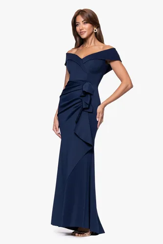 Vista 2 de Xscape Womens Long Off Shoulder Sweetheart Neck Side Ruffle Gown (Reg and Petite)