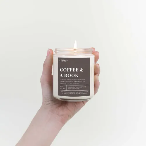 Vista 3 de Vela perfumada Coffee & A Book – Regalo para amantes de los libros, vela de lectura, aromas de libros para bibliófilos