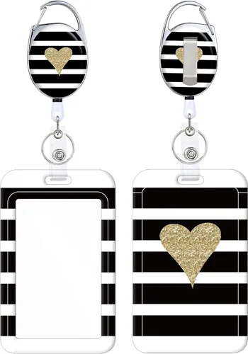 Vista 13 de Portacarnet Retráctil, Patrón de Estampado Lindo con Clip para Cinturón, Carrete de Insignia con Llavero, Protector de Tarjeta de Identificación