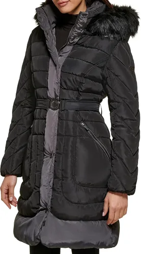 Vista 3 de GUESS Chaqueta acolchada de peso medio para mujer Cinturón negro.