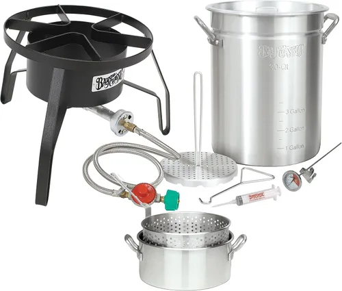 Vista 2 de Bayou Classic 3016 Freidora de pavo para exteriores de 30 cuartos con cesta y olla