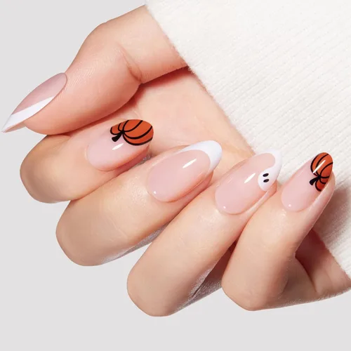 Vista 10 de Modelones Uñas postizas a presión color rosa almendra, uñas postizas cortas de primavera, kit de uñas reutilizables con pegamento de uñas, mini lima