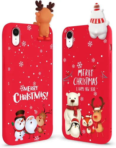 Vista 29 de Pack de 2 Fundas Lindas de Navidad para iPhone 7/8 / SE 2020/2022 4.7", Oso Rojo, Alce, Muñeca 3D, Muñeco de Nieve, Patrón Feliz Navidad, Silicona