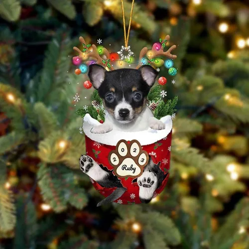 Vista 132 de Adornos personalizados de Pug cervatillo – Decoración personalizada para árbol de Navidad con patas de bolsillo de nieve