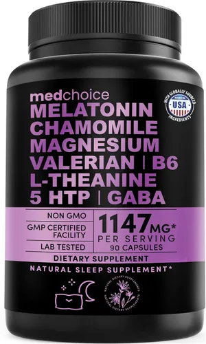 Vista 2 de MEDCHOICE Paquete de suplemento de melatonina para dormir (90 unidades) y cerebro nootrópico (120 unidades) - Dúo de bienestar para dormir, cerebro