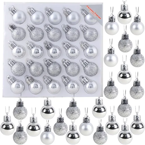 Vista 14 de Christmas Concepts® Juego de 25 mini bolas para árbol de Navidad - 25 mm - Adornos colgantes decorados con acabado brillante, mate y purpurina