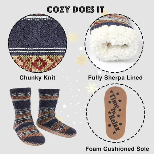 Vista 4 de Cozylook Calcetines tipo pantufla para hombre, con forro polar, suela antideslizante, para invierno, suaves, gruesas, acogedoras, cálidas, peludas