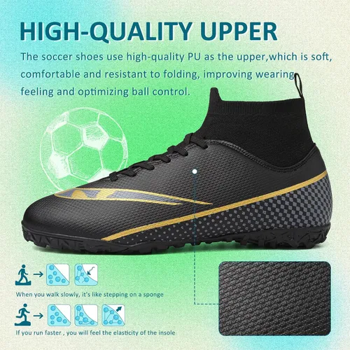 Vista 2 de GRESKY Tacos de fútbol para hombre y mujer, zapatos de fútbol para interiores y exteriores, para niño grande AG TF